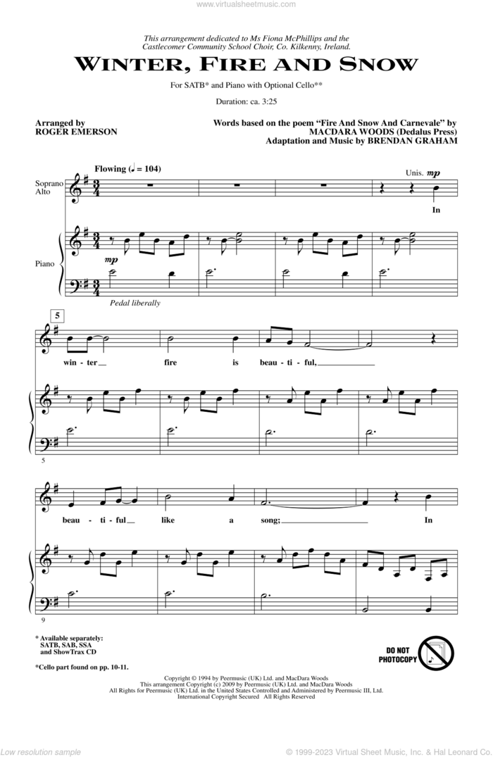 Winter, Fire And Snow sheet music for choir (SATB: soprano, alto, tenor, bass) by Brendan Graham, MacDara Woods and Roger Emerson, intermediate skill level
