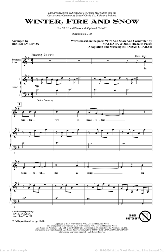 Winter, Fire And Snow sheet music for choir (SAB: soprano, alto, bass) by Brendan Graham, MacDara Woods and Roger Emerson, intermediate skill level