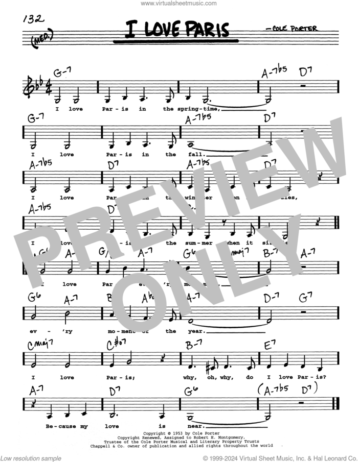I Love Paris (Low Voice) sheet music for voice and other instruments (real book with lyrics) by Cole Porter, intermediate skill level