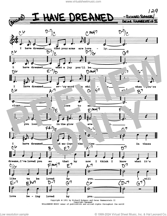 I Have Dreamed (Low Voice) sheet music for voice and other instruments (real book with lyrics) by Richard Rodgers, Oscar II Hammerstein and Rodgers & Hammerstein, intermediate skill level