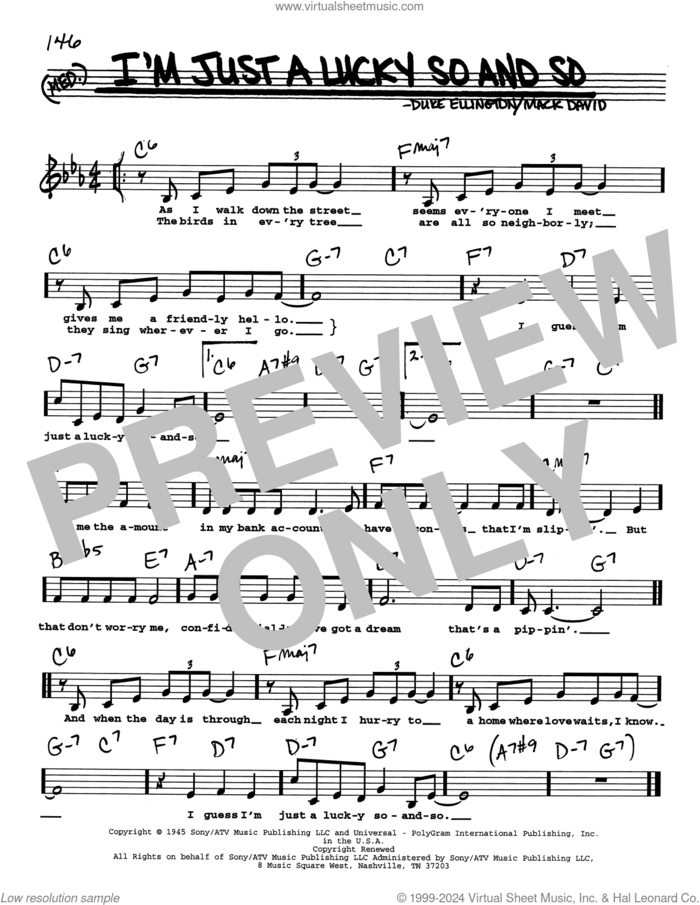 I'm Just A Lucky So And So (Low Voice) sheet music for voice and other instruments (real book with lyrics) by Duke Ellington and Mack David, intermediate skill level