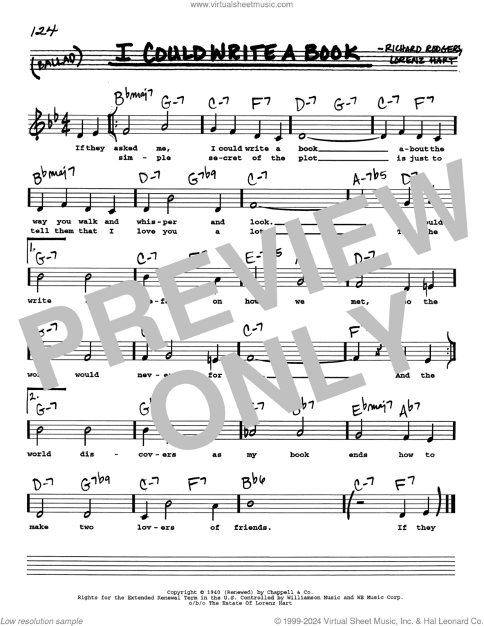 I Could Write A Book (Low Voice) sheet music for voice and other instruments (real book with lyrics) by Richard Rodgers, Lorenz Hart and Rodgers & Hart, intermediate skill level