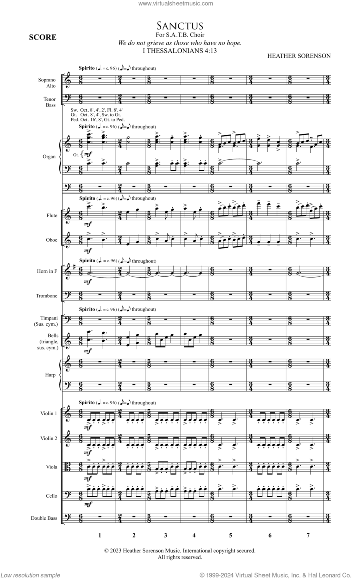 Sanctus (Chamber Orc.) sheet music for orchestra/band (full score) by Heather Sorenson and I Thessalonians 4:13, intermediate skill level