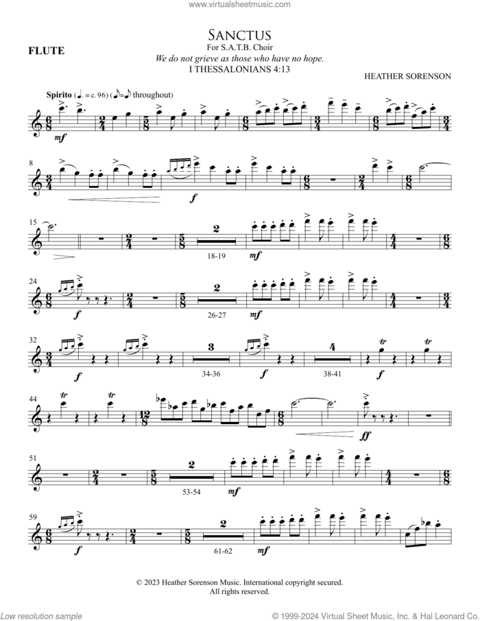 Sanctus (Chamber Orc.) sheet music for orchestra/band (flute) by Heather Sorenson and I Thessalonians 4:13, intermediate skill level