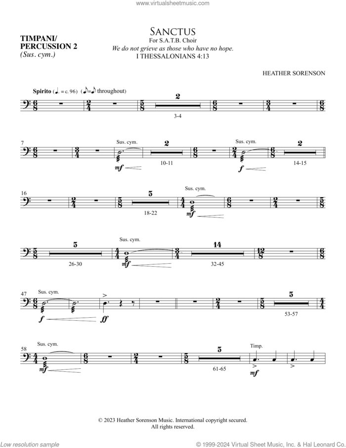 Sanctus (Chamber Orc.) sheet music for orchestra/band (timpani/suspended cymbal) by Heather Sorenson and I Thessalonians 4:13, intermediate skill level