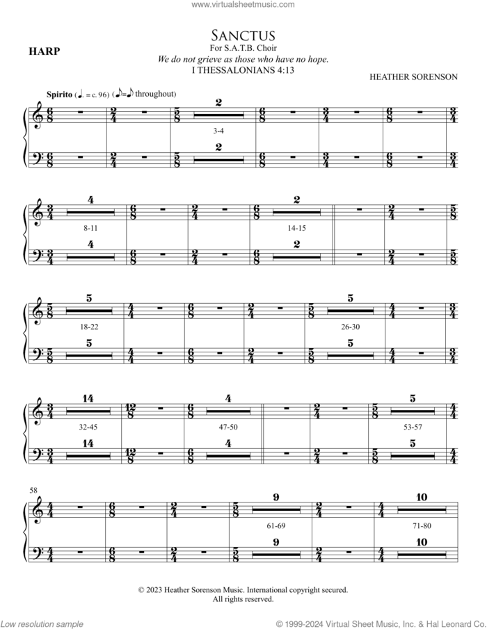 Sanctus (Chamber Orc.) sheet music for orchestra/band (harp) by Heather Sorenson and I Thessalonians 4:13, intermediate skill level