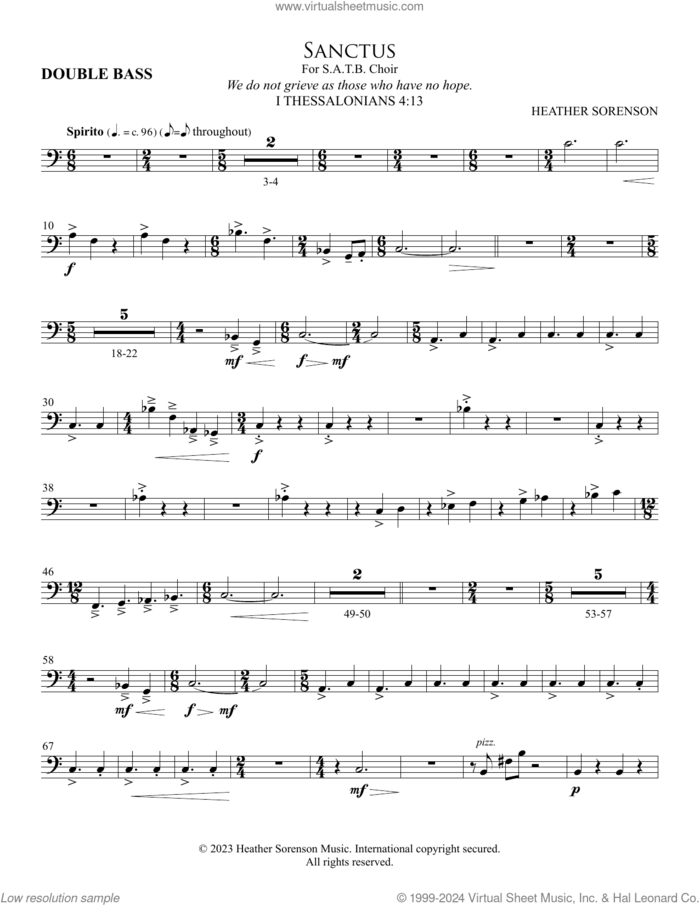 Sanctus (Chamber Orc.) sheet music for orchestra/band (double bass) by Heather Sorenson and I Thessalonians 4:13, intermediate skill level