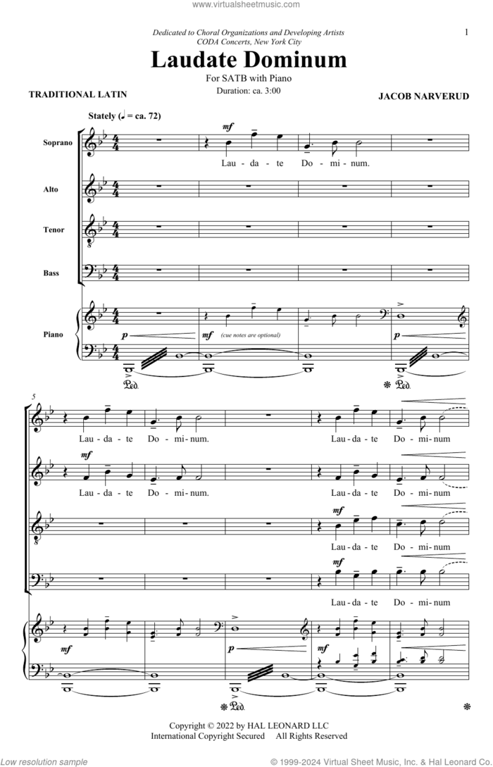 Laudate Dominum sheet music for choir (SATB: soprano, alto, tenor, bass) by Jacob Narverud and Miscellaneous, intermediate skill level