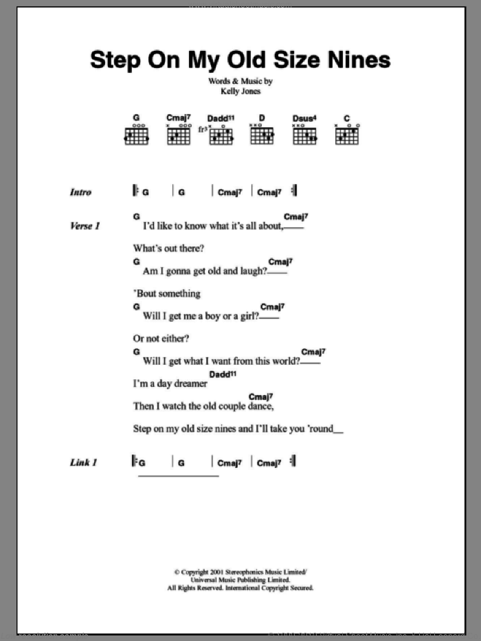 Step On My Old Size Nines sheet music for guitar (chords) by Stereophonics and Kelly Jones, intermediate skill level