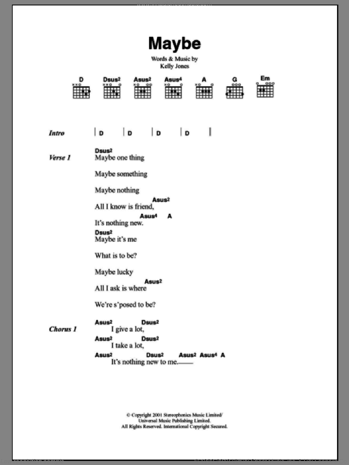 Maybe sheet music for guitar (chords) by Stereophonics and Kelly Jones, intermediate skill level