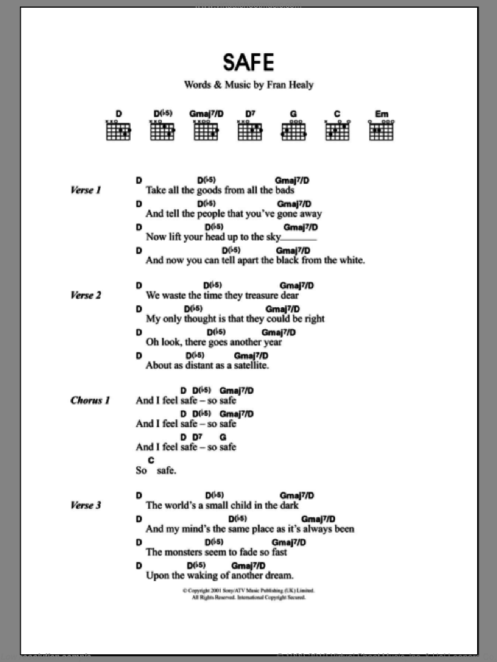 Safe sheet music for guitar (chords) by Merle Travis and Fran Healy, intermediate skill level