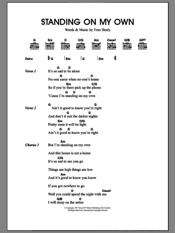 Standing On My Own sheet music for guitar (chords) by Merle Travis and Fran Healy, intermediate skill level