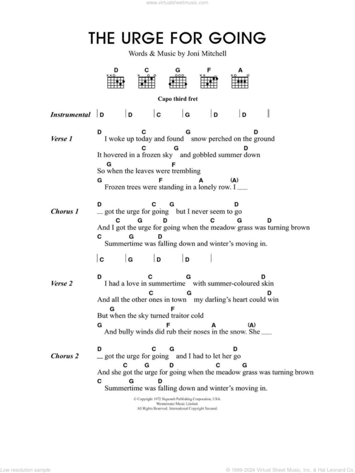 Urge For Going sheet music for guitar (chords) by Merle Travis and Joni Mitchell, intermediate skill level