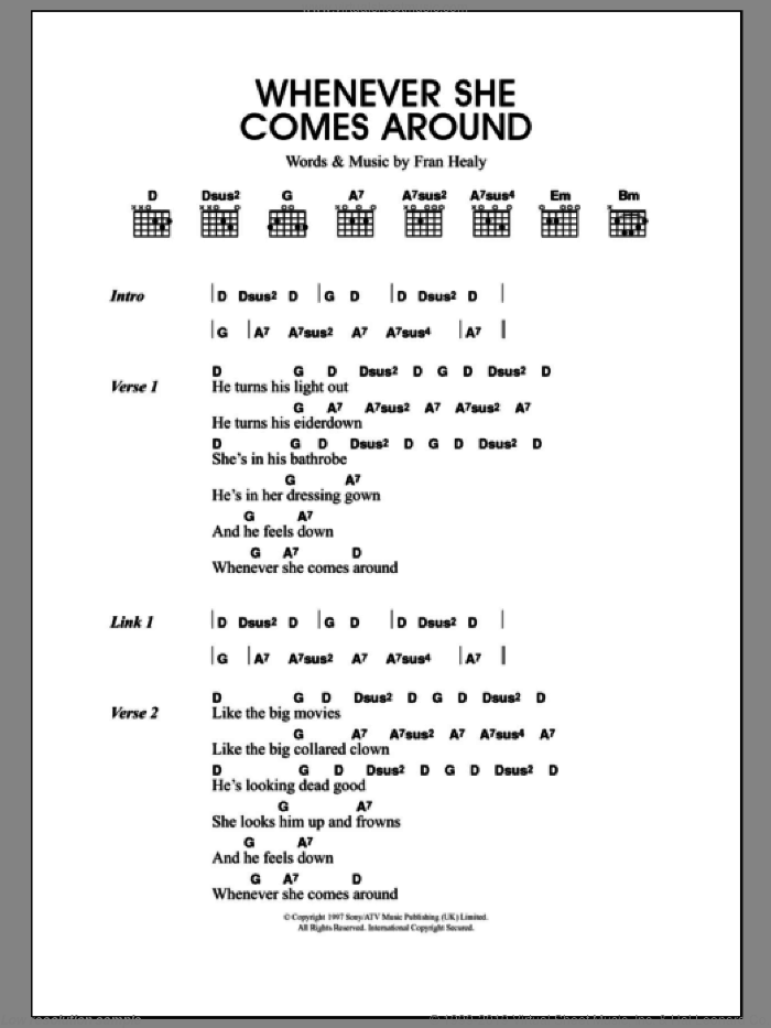 Whenever She Comes Around sheet music for guitar (chords) by Merle Travis and Fran Healy, intermediate skill level
