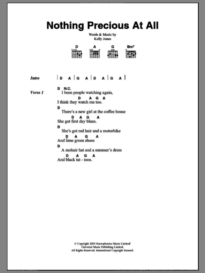 Nothing Precious At All sheet music for guitar (chords) by Stereophonics and Kelly Jones, intermediate skill level