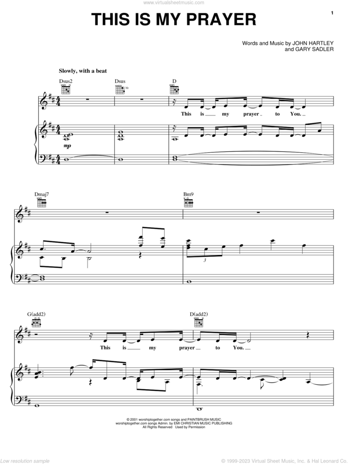This Is My Prayer sheet music for voice, piano or guitar by John Hartley and Gary Sadler, intermediate skill level