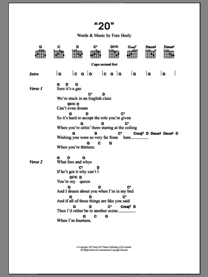 20 sheet music for guitar (chords) by Merle Travis and Fran Healy, intermediate skill level