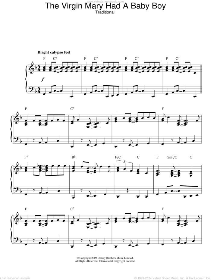 The Virgin Mary Had A Baby Boy sheet music for piano solo, intermediate skill level