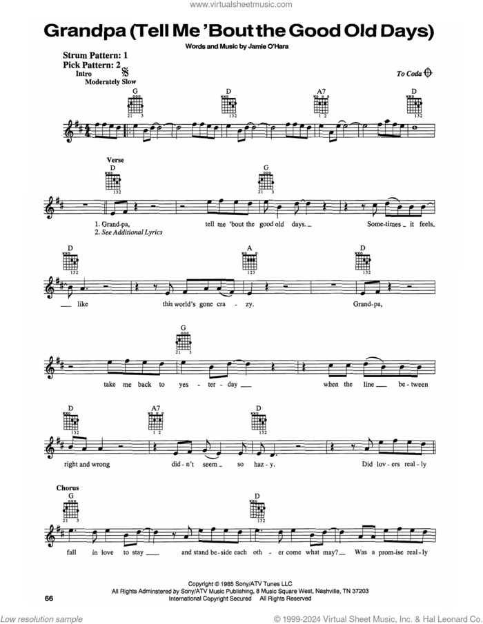 Grandpa (Tell Me 'Bout The Good Old Days) sheet music for guitar solo (chords) by The Judds, easy guitar (chords)