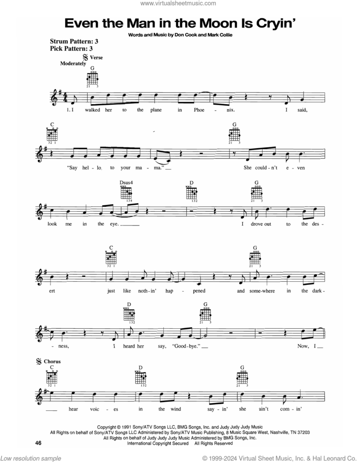 Even The Man In The Moon Is Cryin' sheet music for guitar solo (chords) by Mark Collie and Don Cook, easy guitar (chords)
