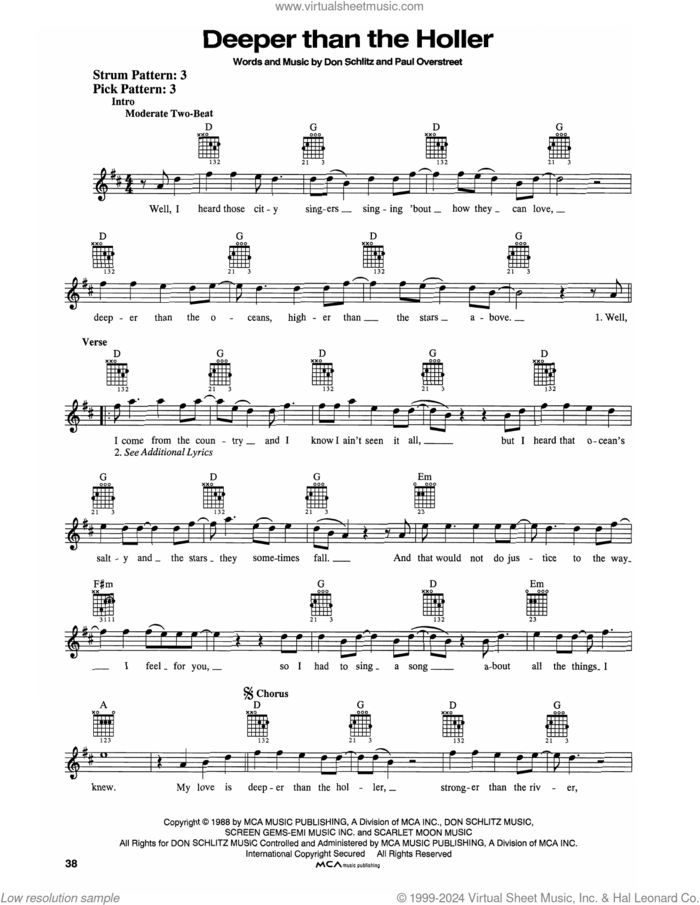 Deeper Than The Holler sheet music for guitar solo (chords) by Randy Travis, Don Schlitz and Paul Overstreet, easy guitar (chords)