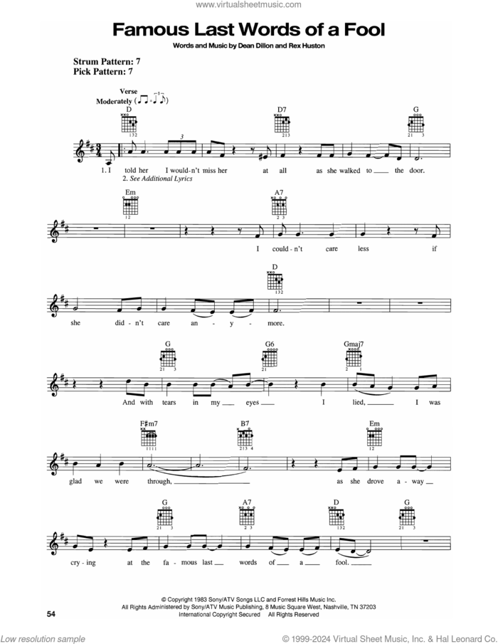 Famous Last Words Of A Fool sheet music for guitar solo (chords) by George Strait, Dean Dillon and Rex Huston, easy guitar (chords)