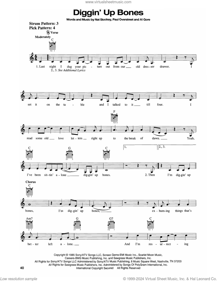 Diggin' Up Bones sheet music for guitar solo (chords) by Randy Travis, Al Gore, Nat Stuckey and Paul Overstreet, easy guitar (chords)