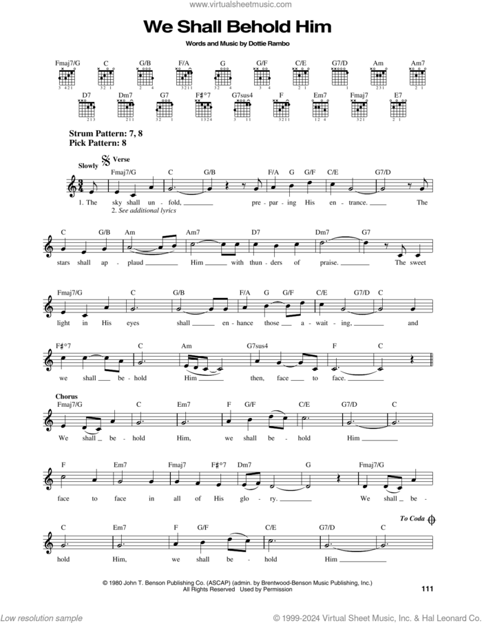 We Shall Behold Him sheet music for guitar solo (chords) by Dottie Rambo, easy guitar (chords)