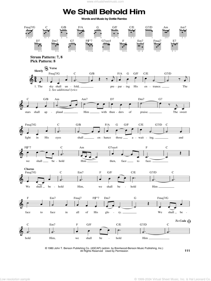 We Shall Behold Him sheet music for guitar solo (chords) by Dottie Rambo, easy guitar (chords)