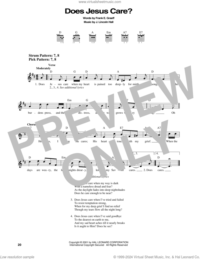 Does Jesus Care? sheet music for guitar solo (chords) by Frank E. Graeff and J. Lincoln Hall, easy guitar (chords)