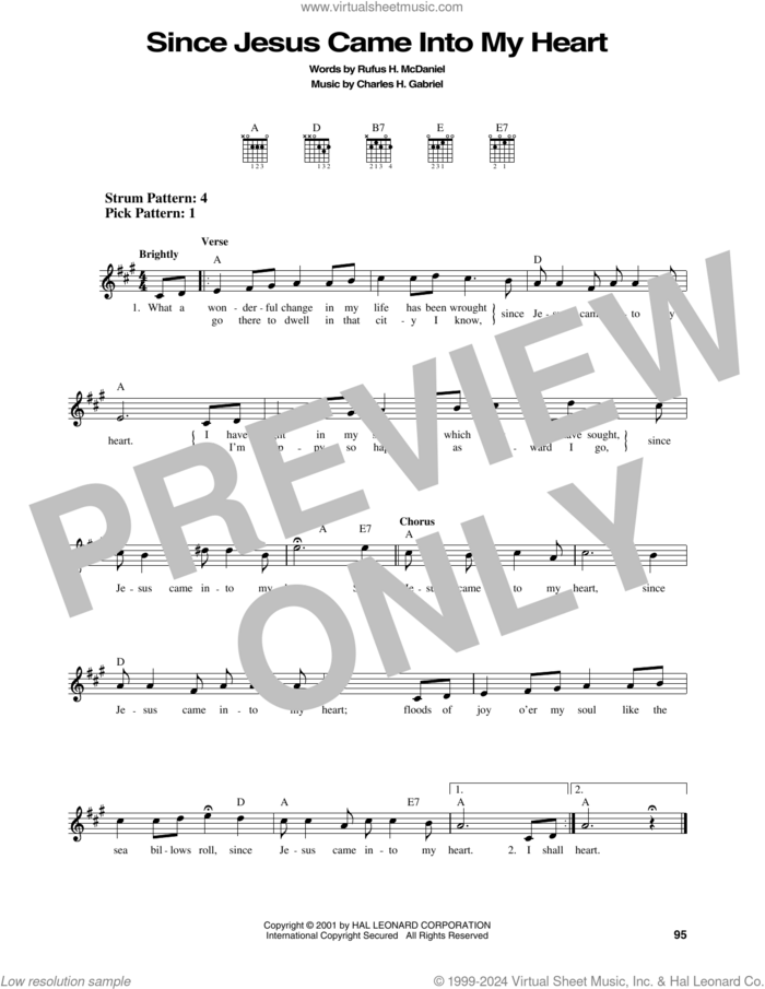 Since Jesus Came Into My Heart sheet music for guitar solo (chords) by Charles H. Gabriel and Rufus H. McDaniel, easy guitar (chords)