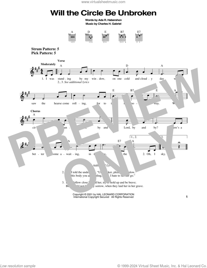 Will The Circle Be Unbroken sheet music for guitar solo (chords) by Charles H. Gabriel and Ada R. Habershon, easy guitar (chords)