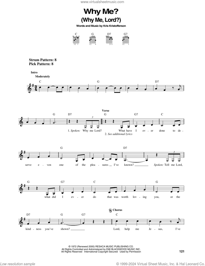 Why Me? (Why Me, Lord?) sheet music for guitar solo (chords) by Kris Kristofferson, easy guitar (chords)