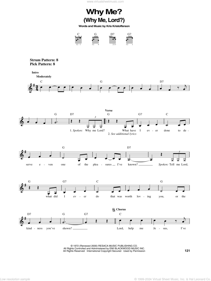 Why Me? (Why Me, Lord?) sheet music for guitar solo (chords) by Kris Kristofferson, easy guitar (chords)