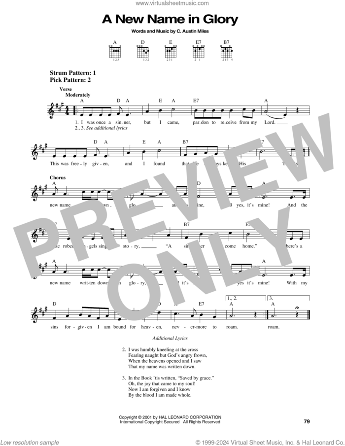 A New Name In Glory sheet music for guitar solo (chords) by C. Austin Miles, easy guitar (chords)