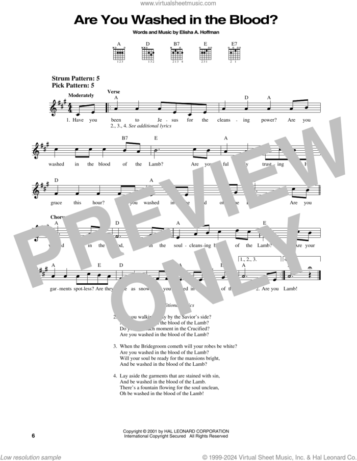Are You Washed In The Blood? sheet music for guitar solo (chords) by Elisha A. Hoffman, easy guitar (chords)
