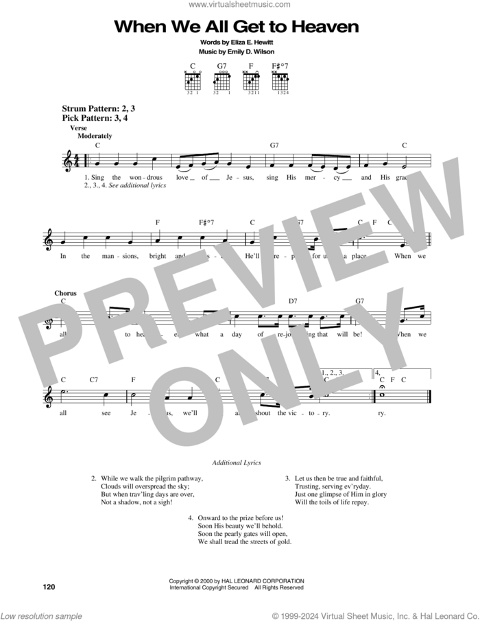 When We All Get To Heaven sheet music for guitar solo (chords) by Emily D. Wilson and Eliza E. Hewitt, easy guitar (chords)