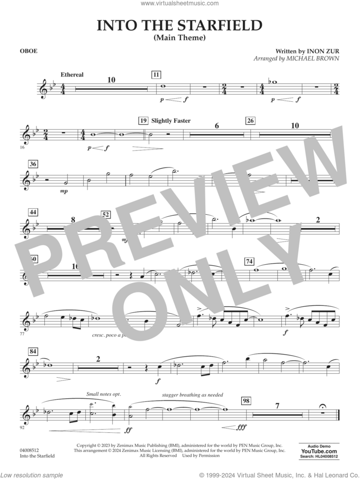 Into The Starfield (arr. Michael Brown) sheet music for concert band (oboe) by Inon Zur and Michael Brown, intermediate skill level