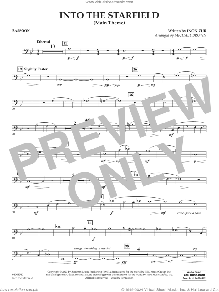 Into The Starfield (arr. Michael Brown) sheet music for concert band (bassoon) by Inon Zur and Michael Brown, intermediate skill level