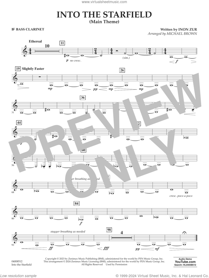 Into The Starfield (arr. Michael Brown) sheet music for concert band (Bb bass clarinet) by Inon Zur and Michael Brown, intermediate skill level