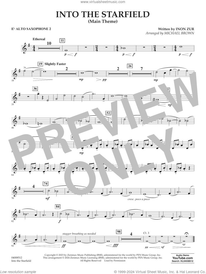 Into The Starfield (arr. Michael Brown) sheet music for concert band (Eb alto saxophone 2) by Inon Zur and Michael Brown, intermediate skill level