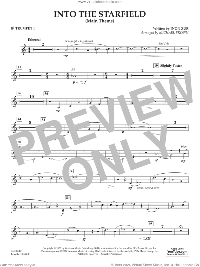 Into The Starfield (arr. Michael Brown) sheet music for concert band (Bb trumpet 1) by Inon Zur and Michael Brown, intermediate skill level