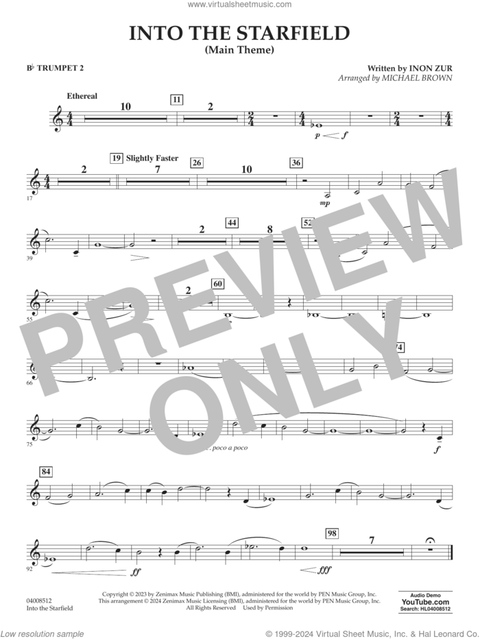 Into The Starfield (arr. Michael Brown) sheet music for concert band (Bb trumpet 2) by Inon Zur and Michael Brown, intermediate skill level