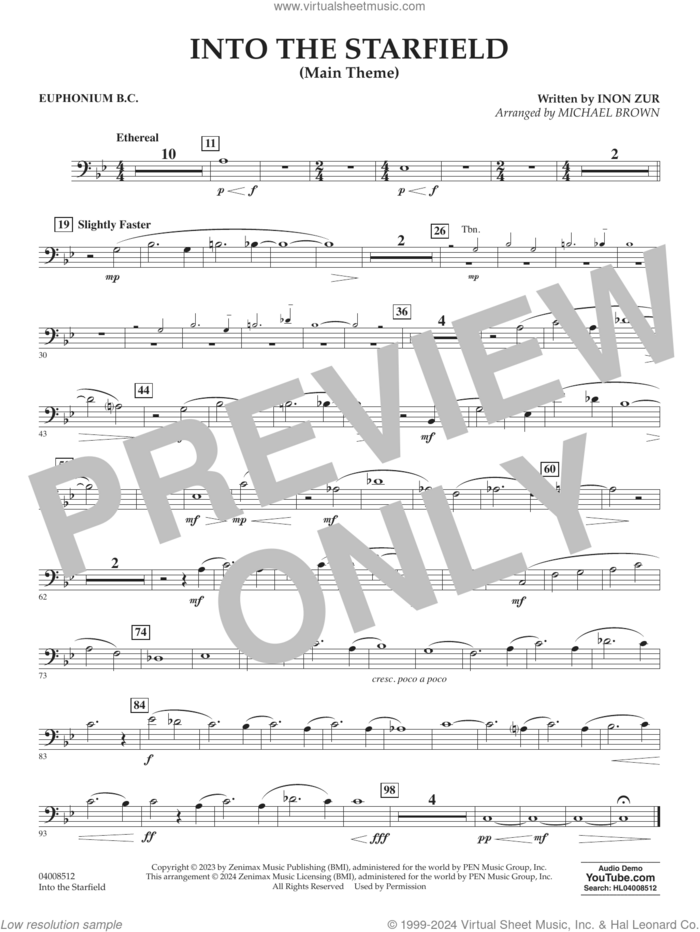 Into The Starfield (arr. Michael Brown) sheet music for concert band (baritone b.c.) by Inon Zur and Michael Brown, intermediate skill level
