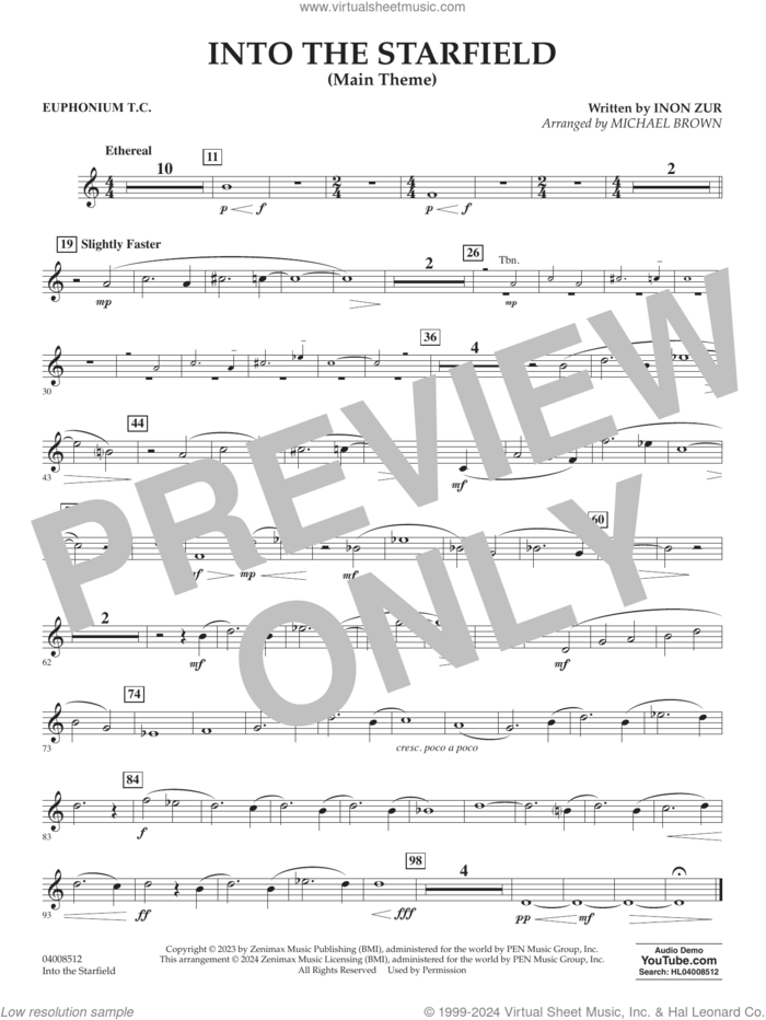 Into The Starfield (arr. Michael Brown) sheet music for concert band (baritone t.c.) by Inon Zur and Michael Brown, intermediate skill level