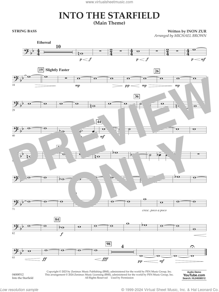 Into The Starfield (arr. Michael Brown) sheet music for concert band (string bass) by Inon Zur and Michael Brown, intermediate skill level
