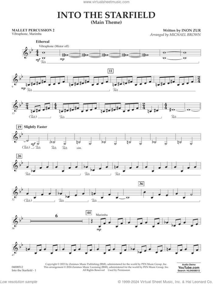 Into The Starfield (arr. Michael Brown) sheet music for concert band (mallet percussion 2) by Inon Zur and Michael Brown, intermediate skill level