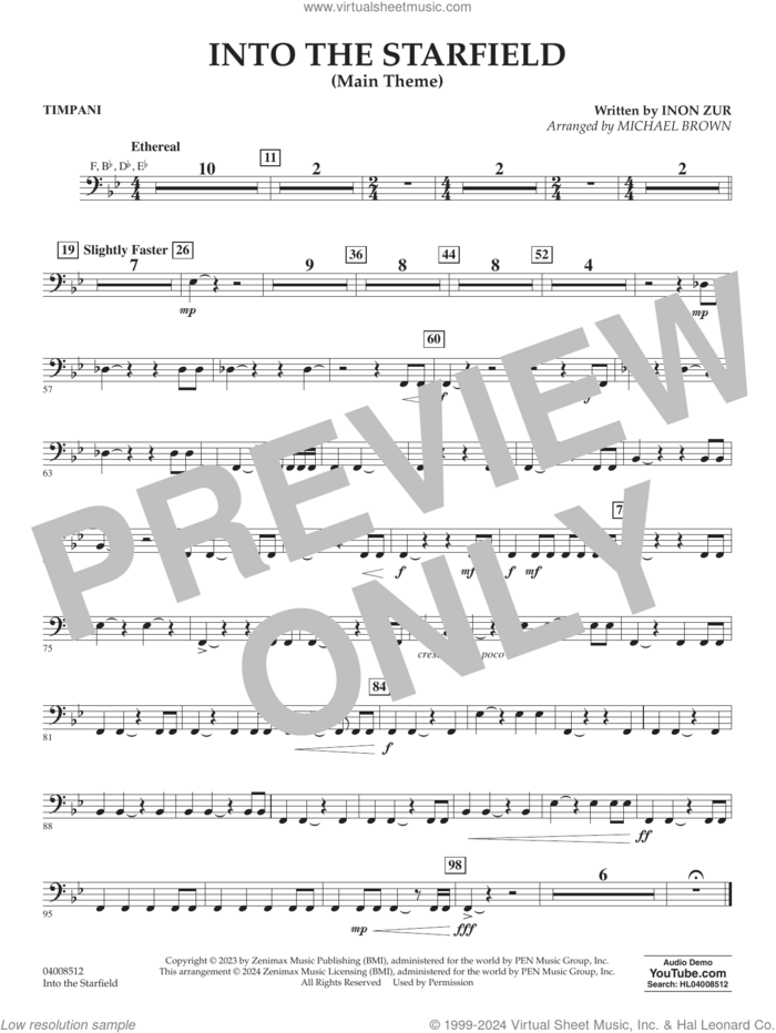Into The Starfield (arr. Michael Brown) sheet music for concert band (timpani) by Inon Zur and Michael Brown, intermediate skill level
