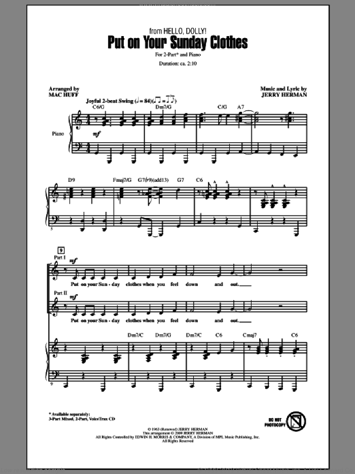 Put On Your Sunday Clothes sheet music for choir (2-Part) by Jerry Herman and Mac Huff, intermediate duet