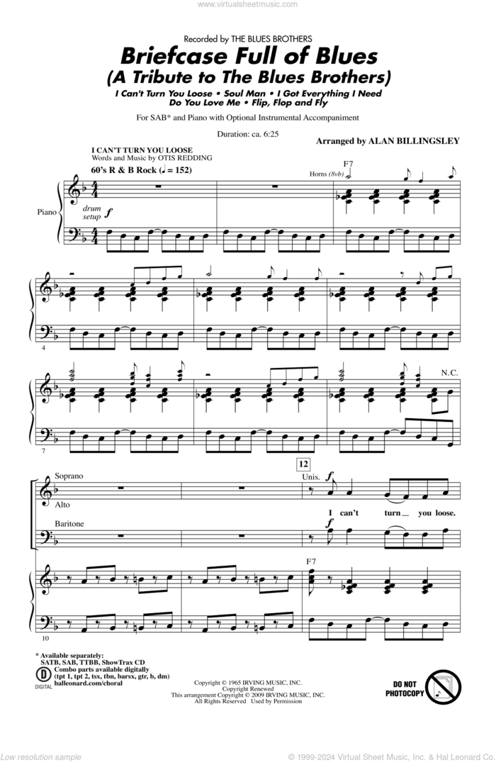 Briefcase Full Of Blues (A Tribute to the Blues Brothers) sheet music for choir (SAB: soprano, alto, bass) by Alan Billingsley and Blues Brothers, intermediate skill level